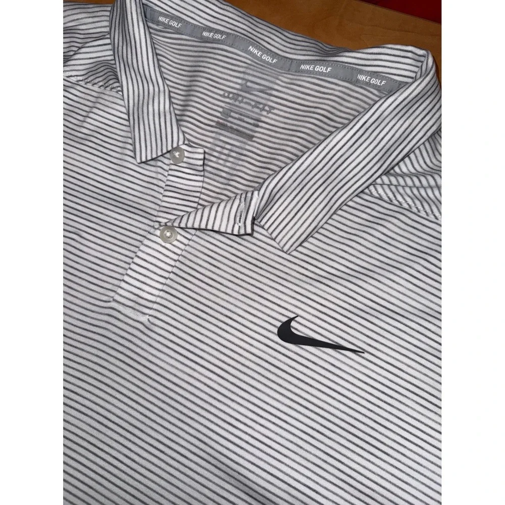 Nike Golf Tiger Woods TW Dri-FIT Polo Shirt Mens XXL White Grey Striped
